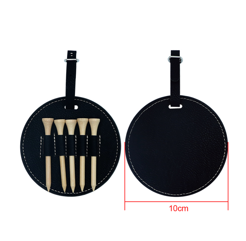 Thẻ túi golf tròn giả da có thể laser với 5 tees bằng gỗ