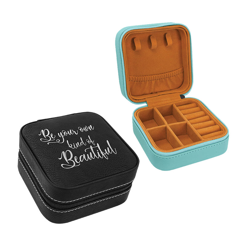 Hộp trang sức du lịch giả da 4 × 4 có lớp lót màu đen