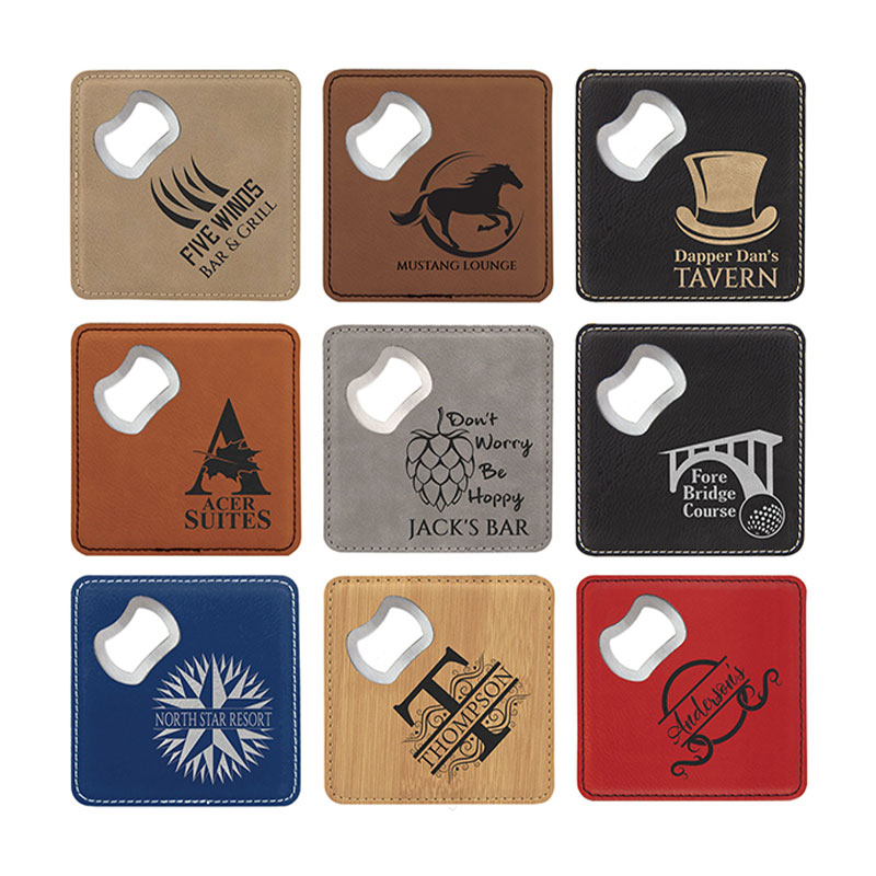 Coaster giả da có thể laze với dụng cụ mở chai